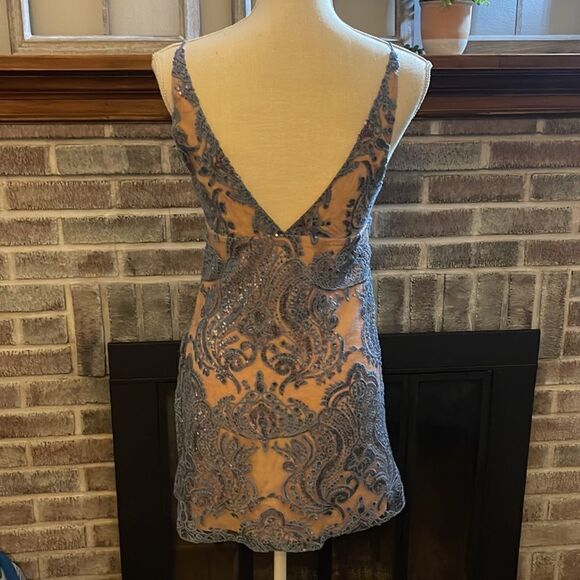 Free People - Night Shimmer Mini Dress Blue Sequin - Picture 4 of 6